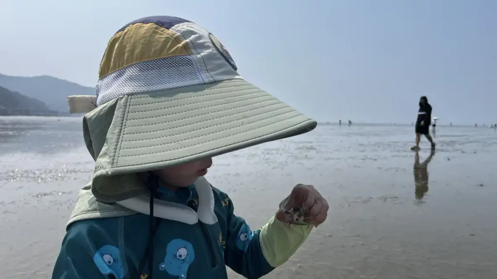 아이 손 위에 올려진 작은 게